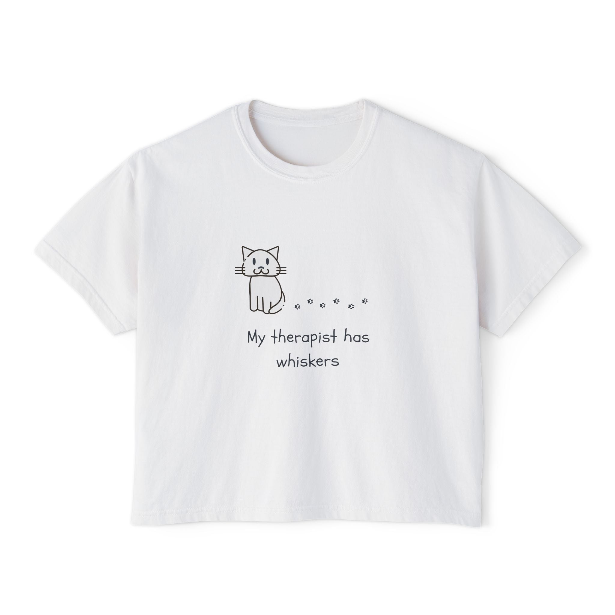 Cat Therapy Boxy Tee — "My therapist has whiskers" Cute Cat Lover Shirt