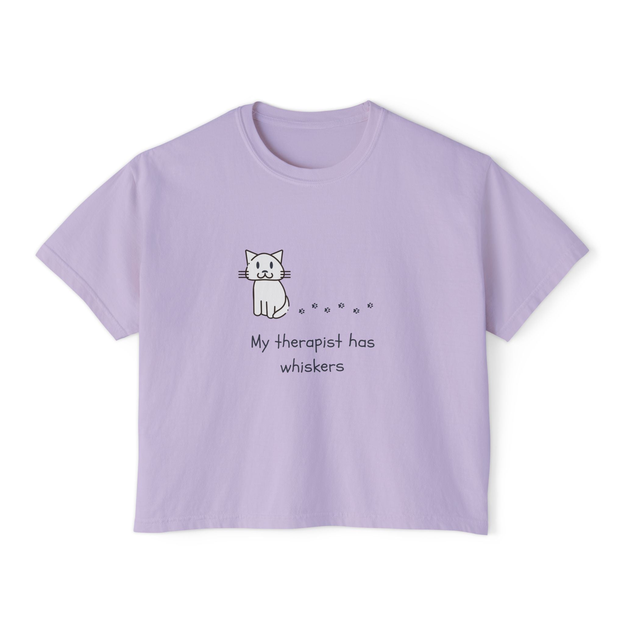 Cat Therapy Boxy Tee — "My therapist has whiskers" Cute Cat Lover Shirt