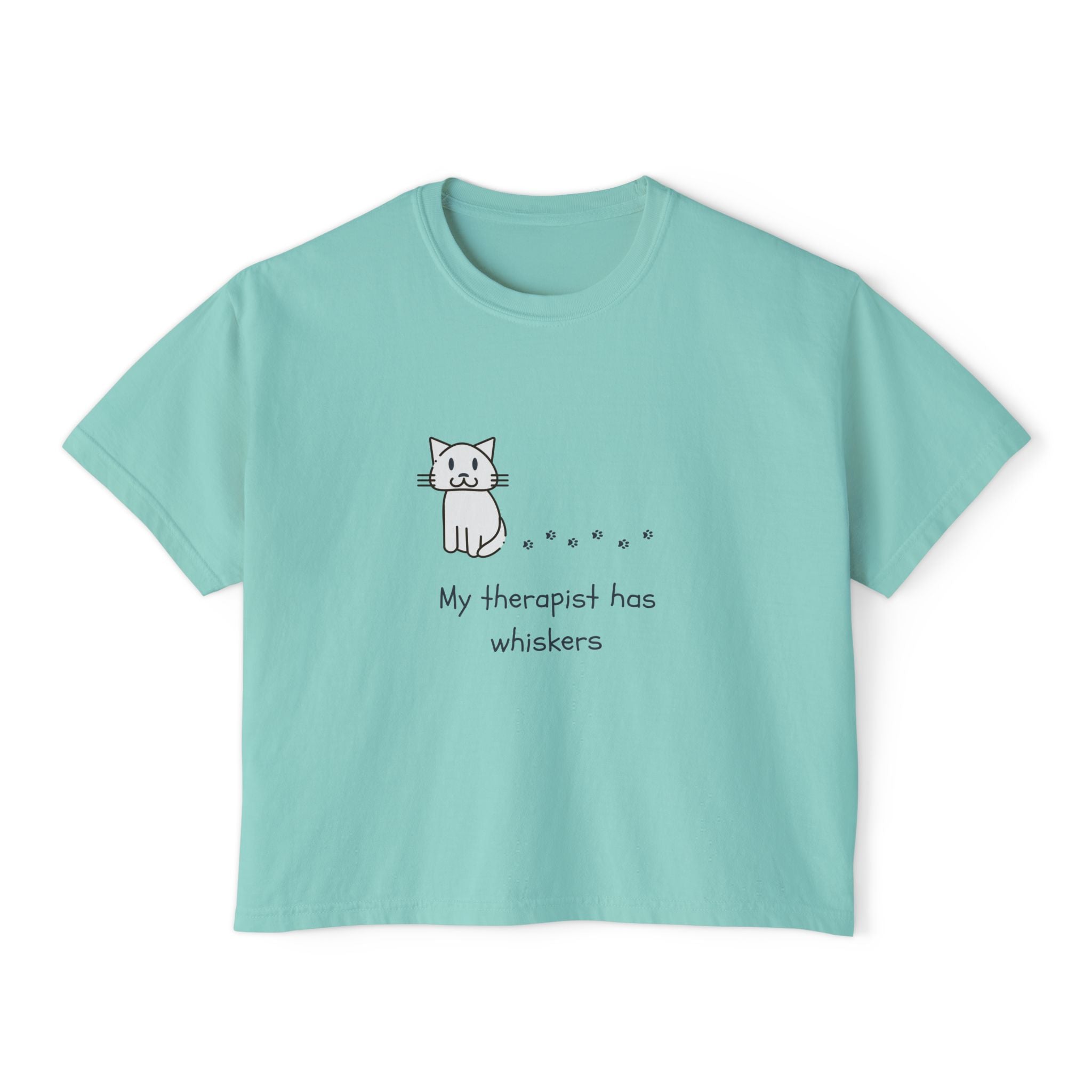 Cat Therapy Boxy Tee — "My therapist has whiskers" Cute Cat Lover Shirt