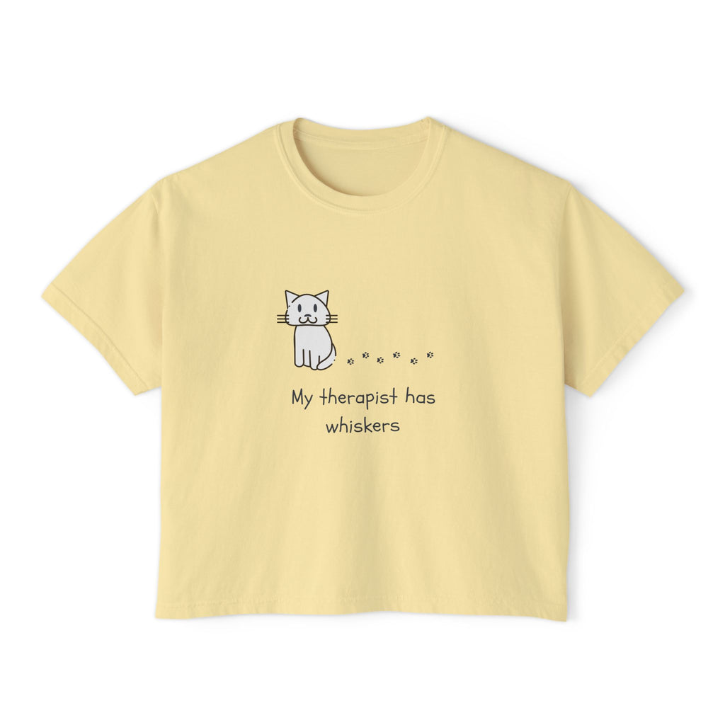 Cat Therapy Boxy Tee — "My therapist has whiskers" Cute Cat Lover Shirt
