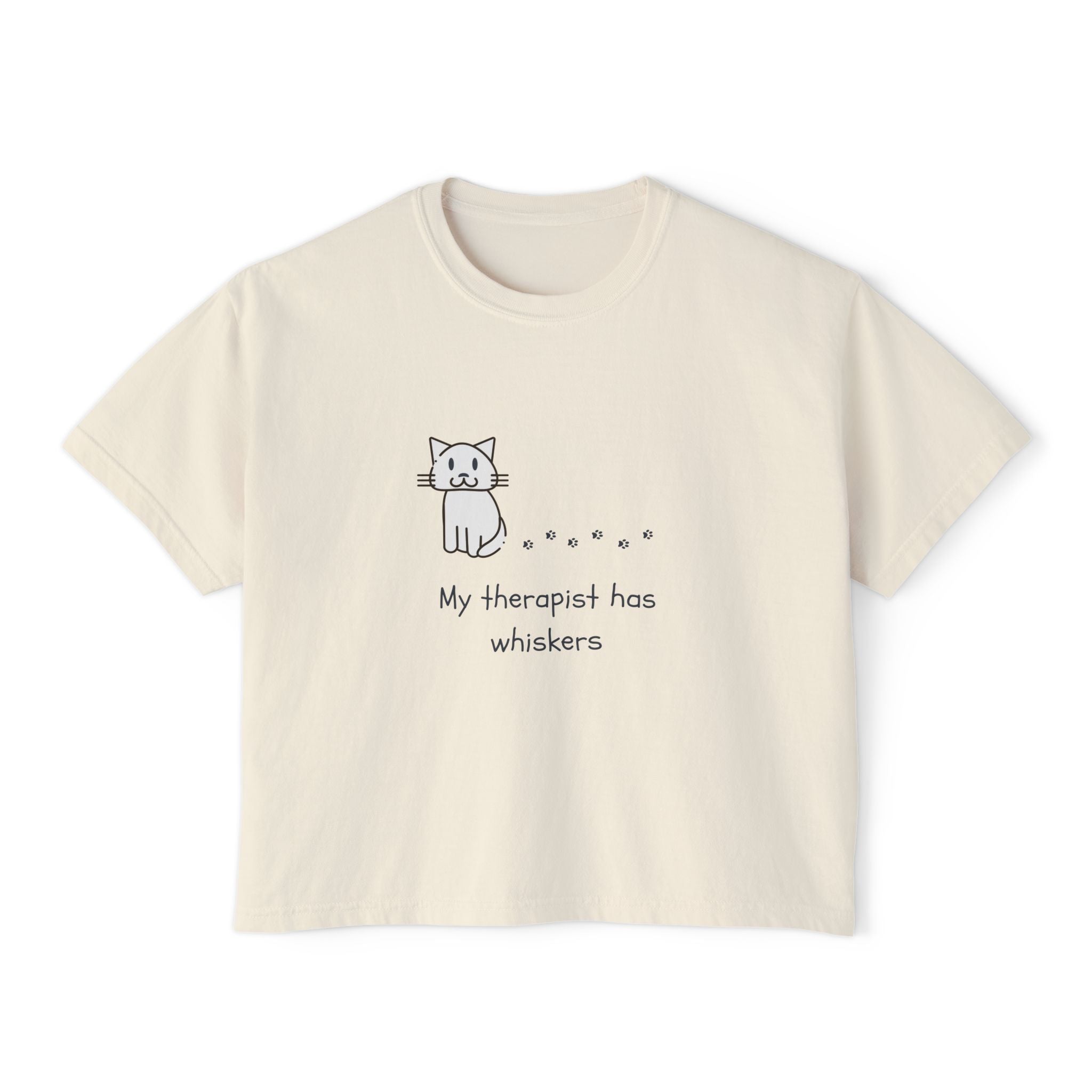 Cat Therapy Boxy Tee — "My therapist has whiskers" Cute Cat Lover Shirt