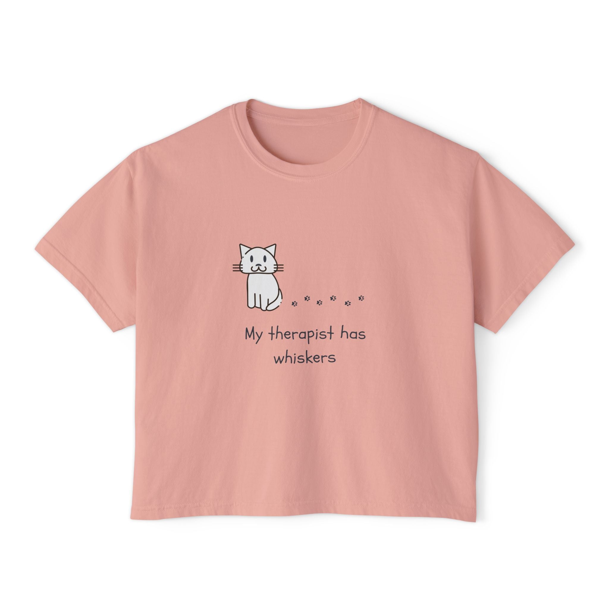 Cat Therapy Boxy Tee — "My therapist has whiskers" Cute Cat Lover Shirt